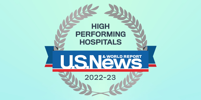 USNews high performing hospitals award emblem for 2022-23.