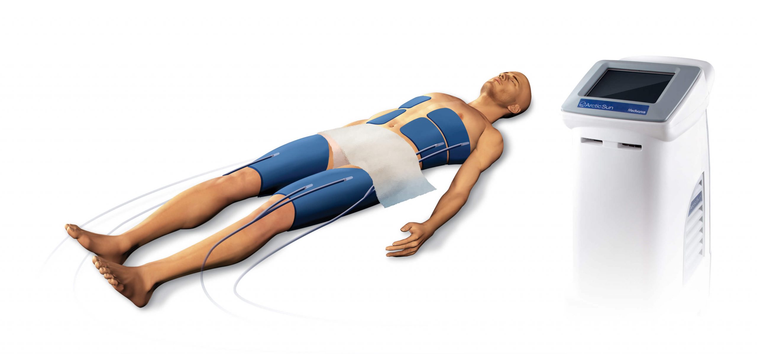 Medical therapeutic hypothermia device with patient mannequin.