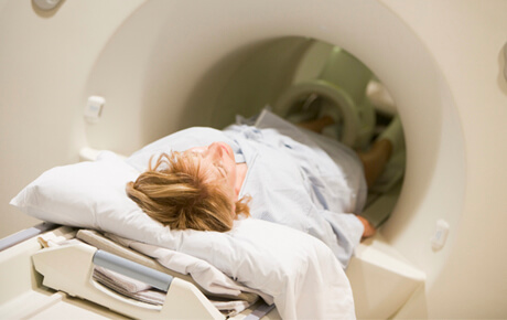 Patient undergoing a CT scan.