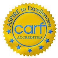 CARF Accredited seal with excellence aspiration.