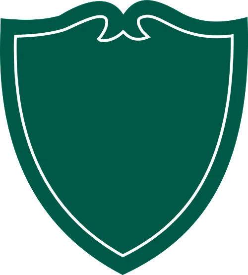 Green shield emblem with decorative top.