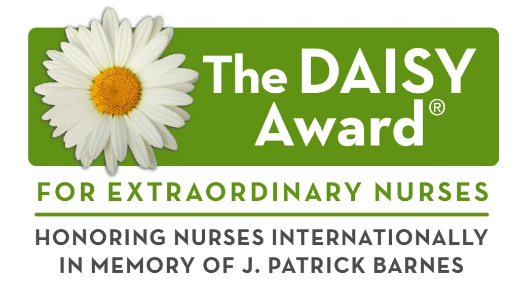 DAISY Award logo with white daisy for outstanding nurses.